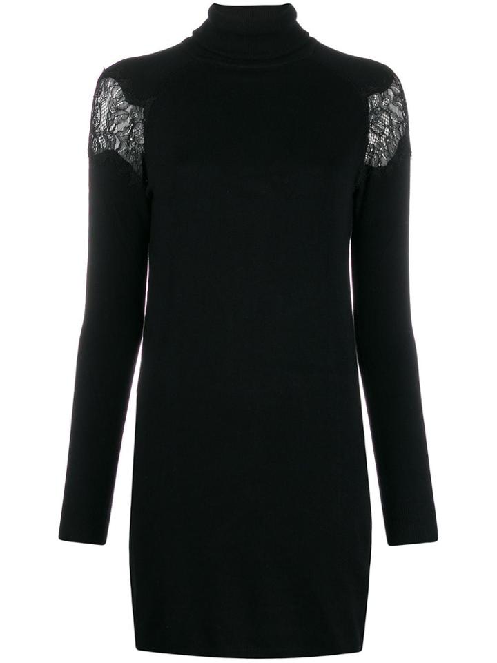 Be Blumarine Lace Panel Roll Neck Dress - Black