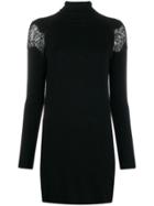 Be Blumarine Lace Panel Roll Neck Dress - Black
