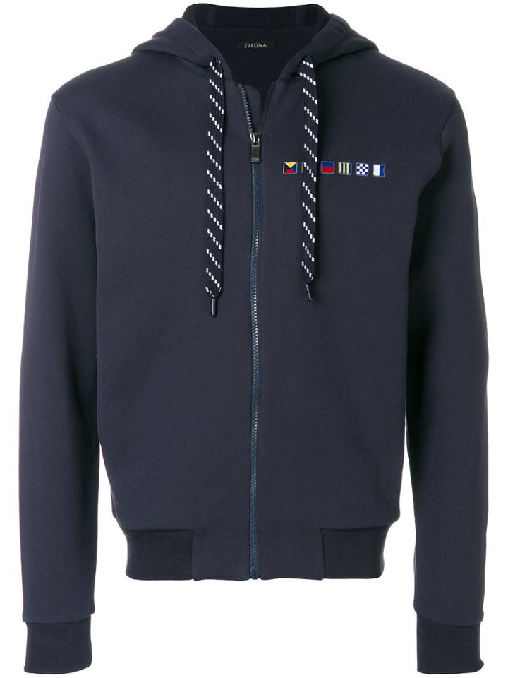 Z Zegna Patch Zipped Hoodie - Blue