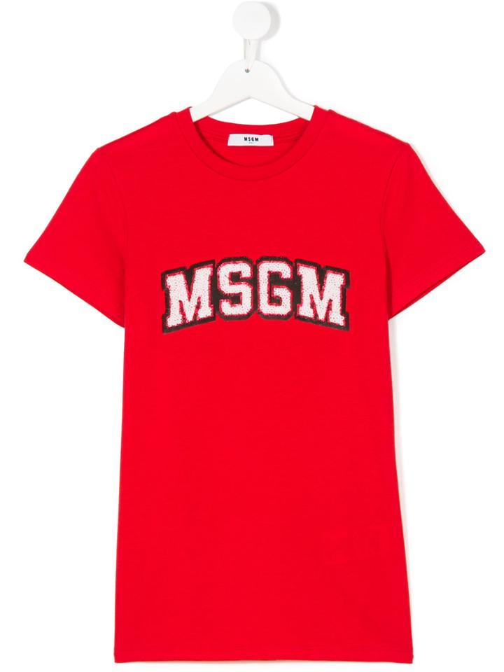 Msgm Kids Teen Sequinned Logo T-shirt - Red