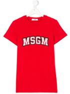 Msgm Kids Teen Sequinned Logo T-shirt - Red
