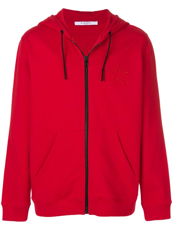 Givenchy Star Zip-up Hooded Sweatshirt - Red