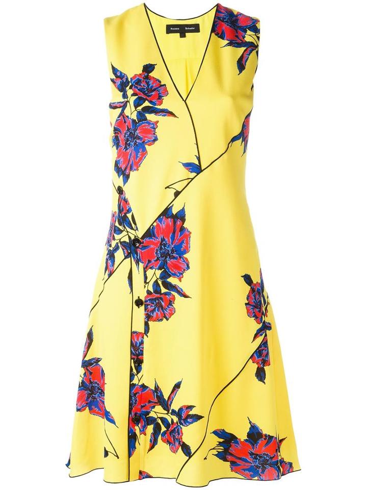 Proenza Schouler Sleeveless Floral Print Dress, Women's, Size: 6, Yellow/orange, Silk