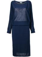 Cold Shoulder Cinched Dress - Women - Linen/flax - 38, Blue, Linen/flax, Estnation