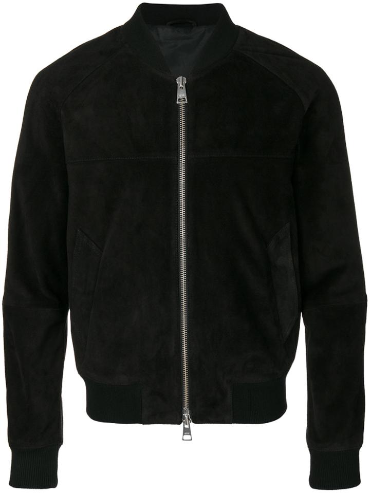 Ami Alexandre Mattiussi Suede Leather Zipped Jacket With Raglan