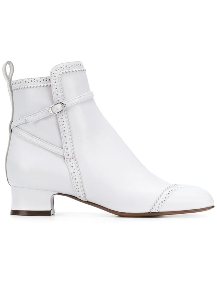 L'autre Chose Side Buckle Ankle Boots - White