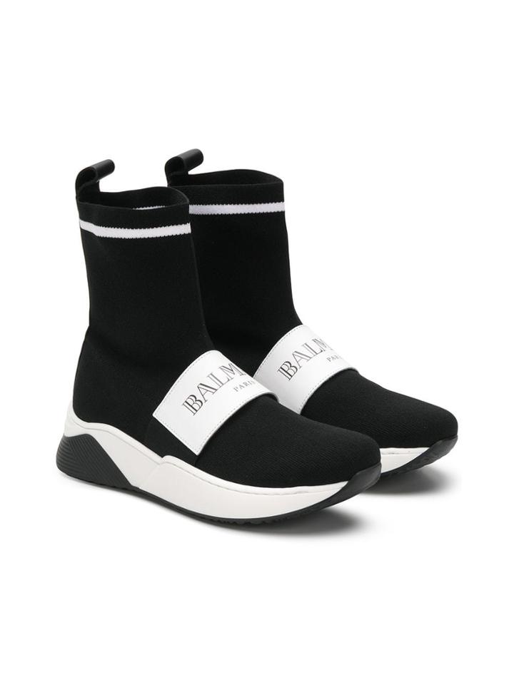 Balmain Kids Teen Logo Strap Sock Sneakers - Black