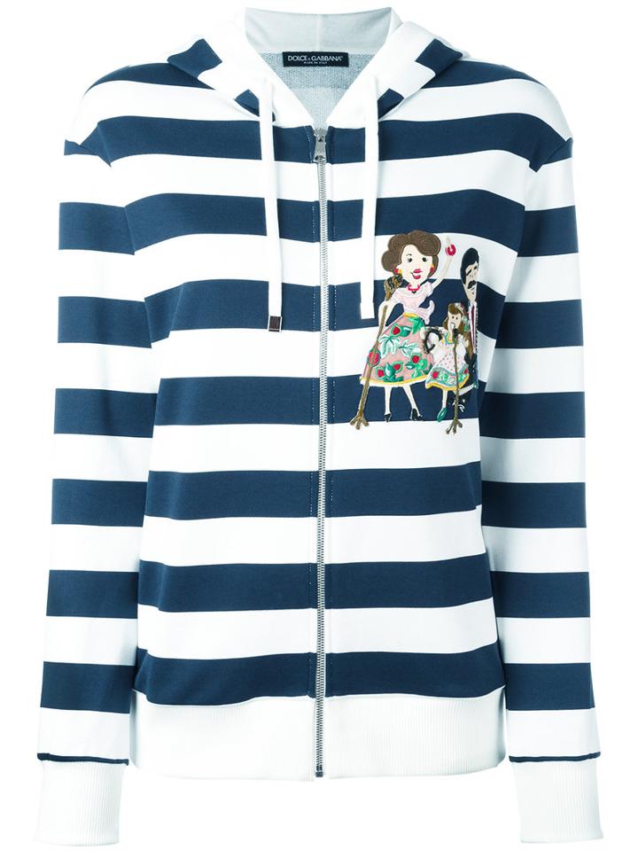 Dolce & Gabbana Family Patch Hooded Sweatshirt, Women's, Size: 42, Blue, Cotton