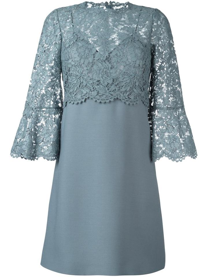 Valentino Lace Crepe Couture Dress, Women's, Size: 42, Blue, Silk/cotton/virgin Wool