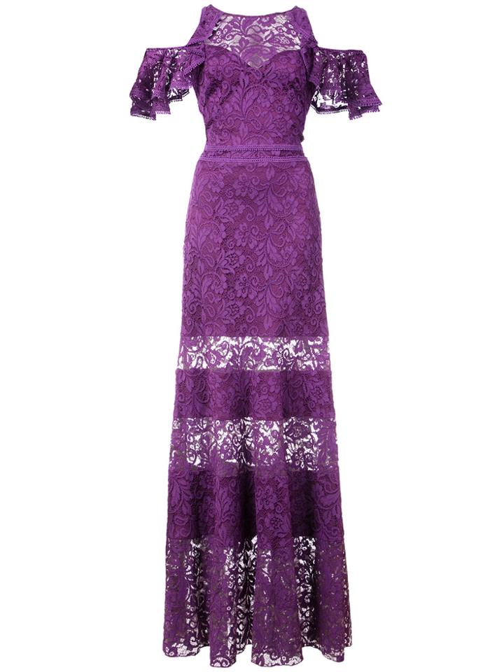 Tadashi Shoji Cold-shoulder Lace Gown - Pink & Purple