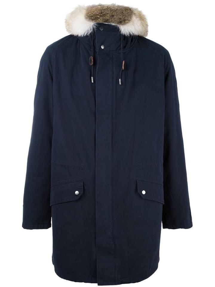 Yves Salomon Homme Loose-fit Hooded Coat, Adult Unisex, Size: 44, Blue, Cotton/rabbit Fur/acrylic/polyester
