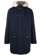Yves Salomon Homme Loose-fit Hooded Coat, Adult Unisex, Size: 44, Blue, Cotton/rabbit Fur/acrylic/polyester