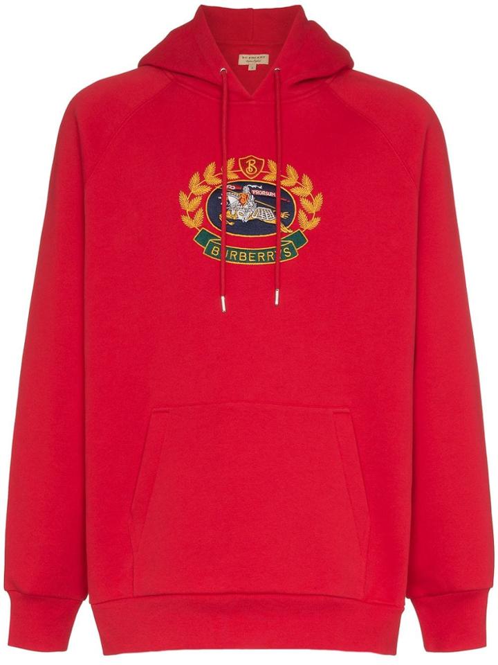 Burberry Logo Printed Cotton Jersey Hoodie - Red