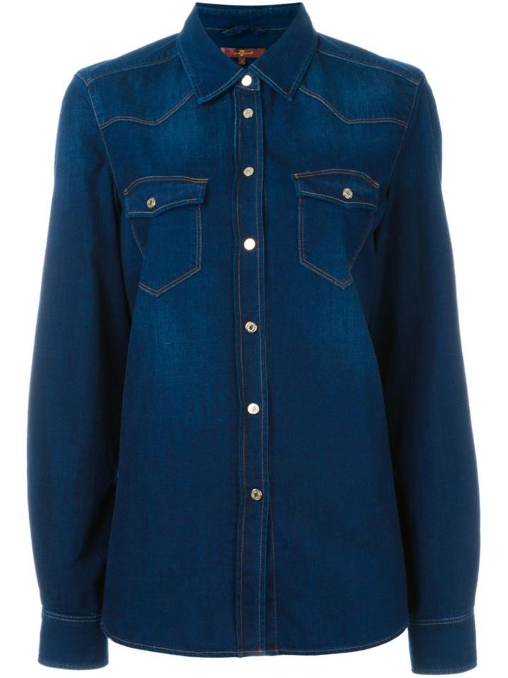7 For All Mankind Western Style Denim Shirt, Women's, Size: Xs, Blue, Cotton