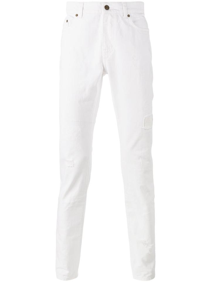 Saint Laurent Original Distressed Jeans, Men's, Size: 31, White, Cotton