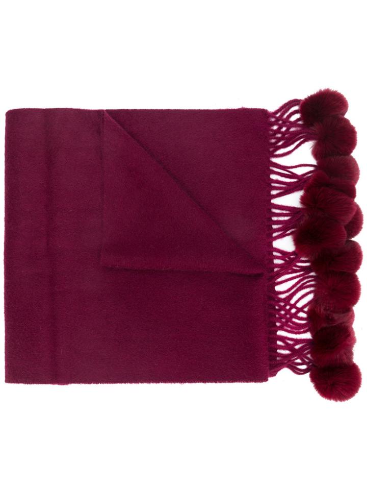 N.peal Fur Bobble Trim Scarf - Red