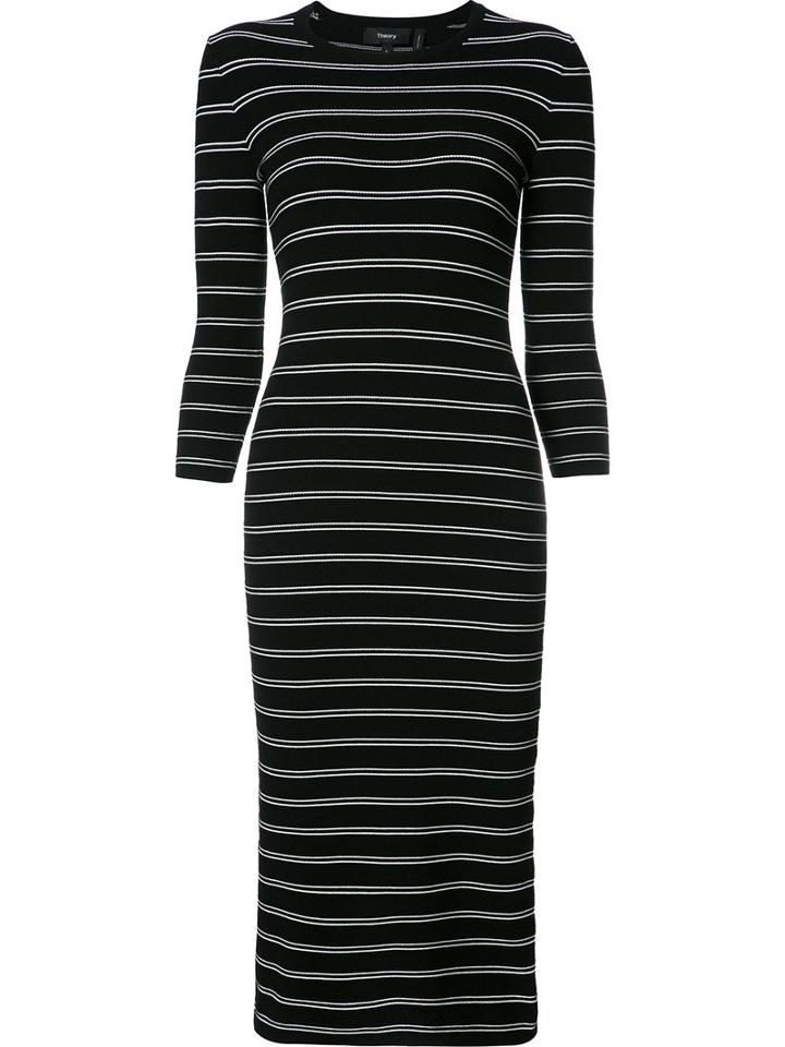 Theory Striped Fitted Dress, Women's, Size: Small, Black, Viscose/polyester