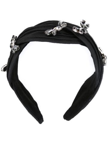 Maison Michel - Rhinestone Embellished Headband - Women - Leather/polyester/crystal - One Size, Black, Leather/polyester/crystal