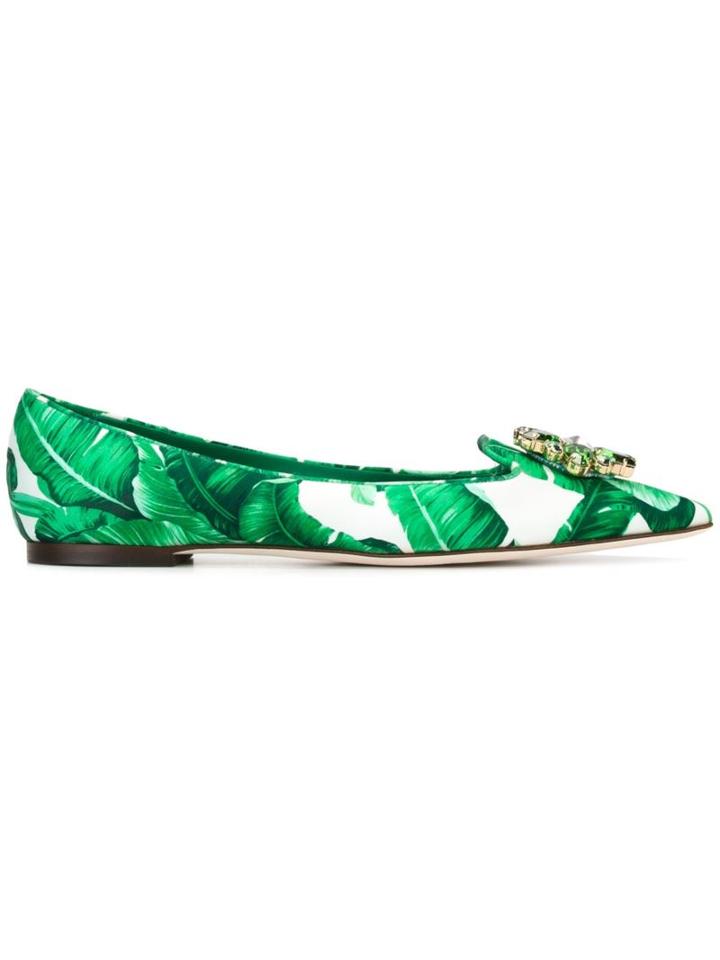 Dolce & Gabbana Embellished Tropical Print Ballerinas