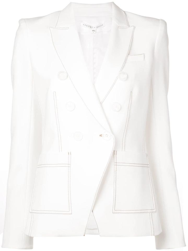 Veronica Beard Topstitch Double-breasted Blazer - White