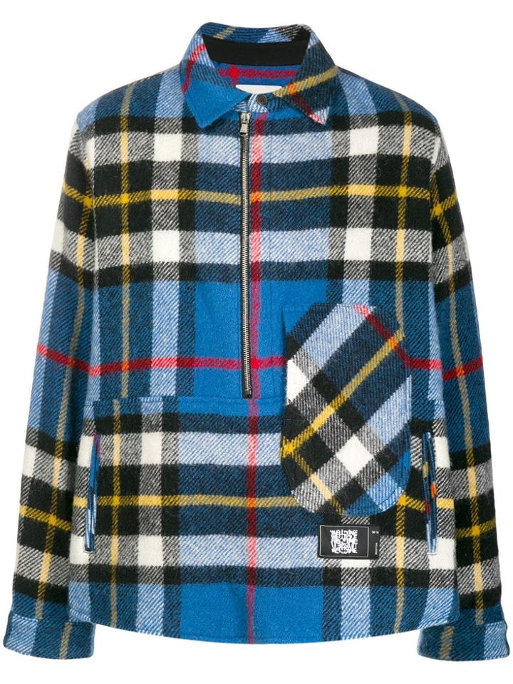 We11done Plaid Henley Sweatshirt - Blue