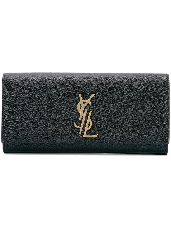 Saint Laurent Branded Clutch Bag, Women's, Black, Leather
