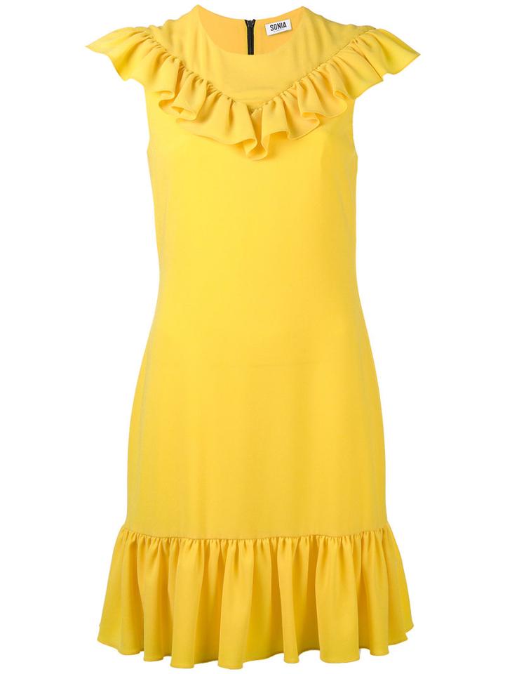 Sonia By Sonia Rykiel - Sleeveless Ruffle Dress - Women - Polyester/triacetate/viscose - 38, Yellow/orange, Polyester/triacetate/viscose