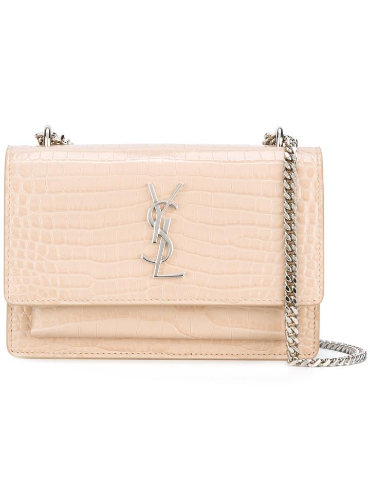 Saint Laurent Logo Plaque Cross Body Bag - Nude & Neutrals