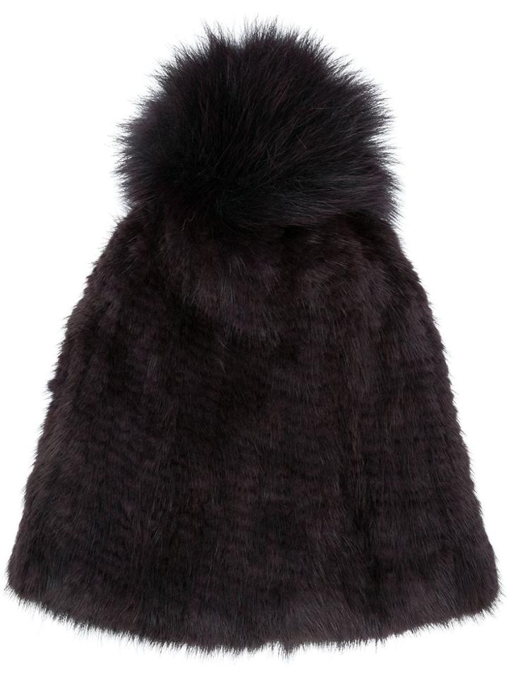 Yves Salomon Accessories Knitted Pom Pom Hat - Brown