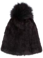 Yves Salomon Accessories Knitted Pom Pom Hat - Brown