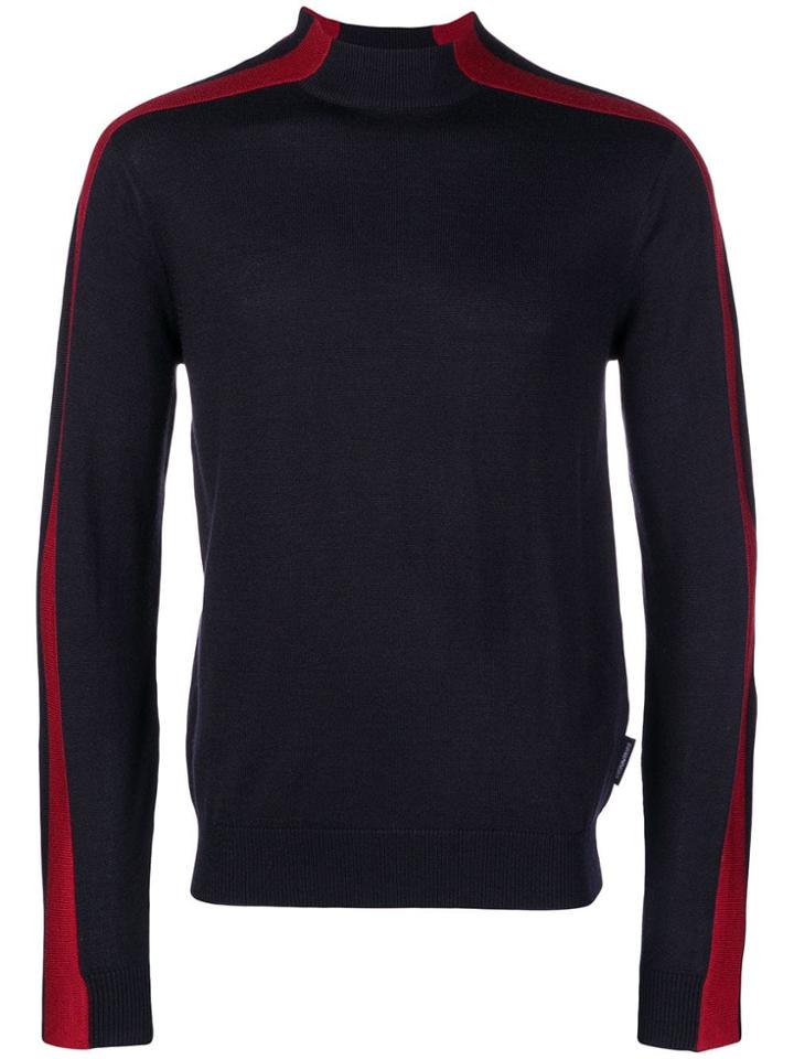 Emporio Armani Striped Sleeve Jumper - Blue