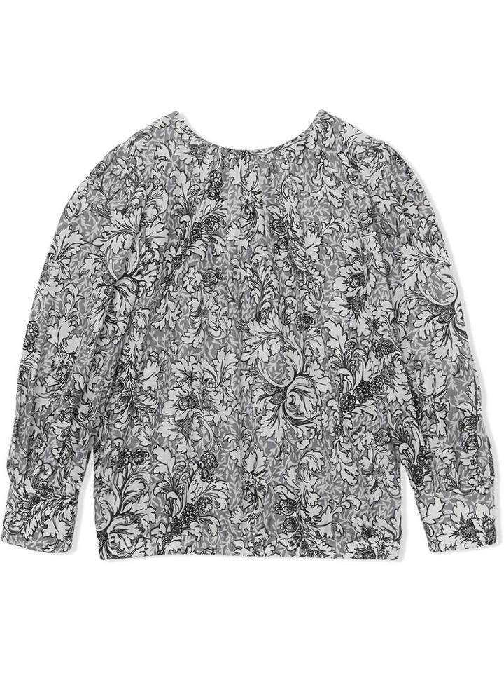 Burberry Kids Teen Floral Print Cotton Silk Blouse - Grey