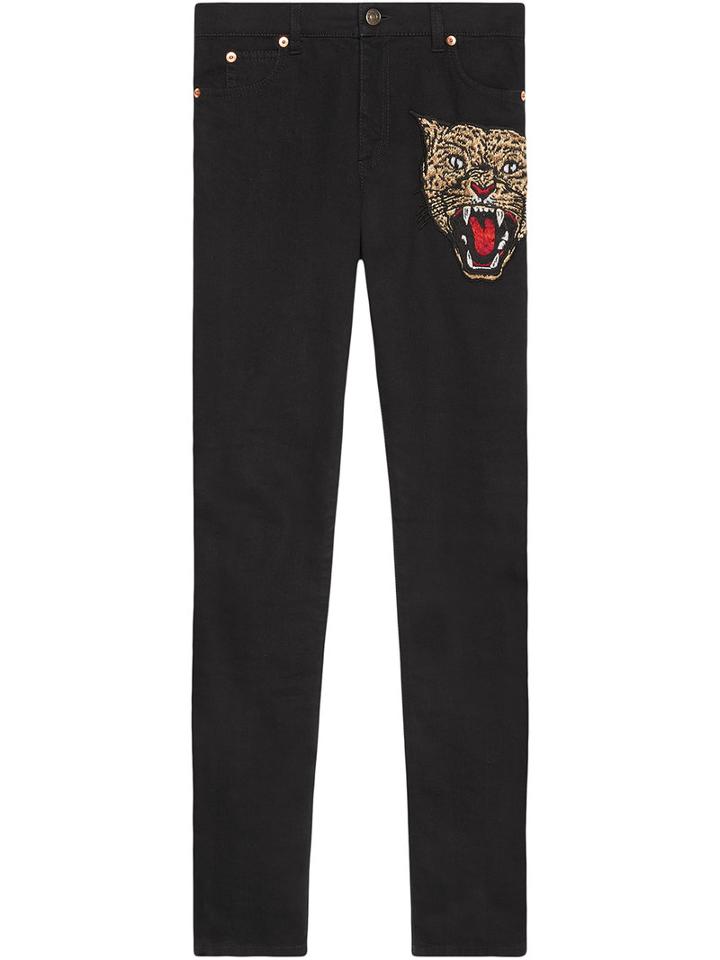 Gucci - Angry Cat Embroidered Denim Pant - Women - Cotton/spandex/elastane - 24, Black, Cotton/spandex/elastane