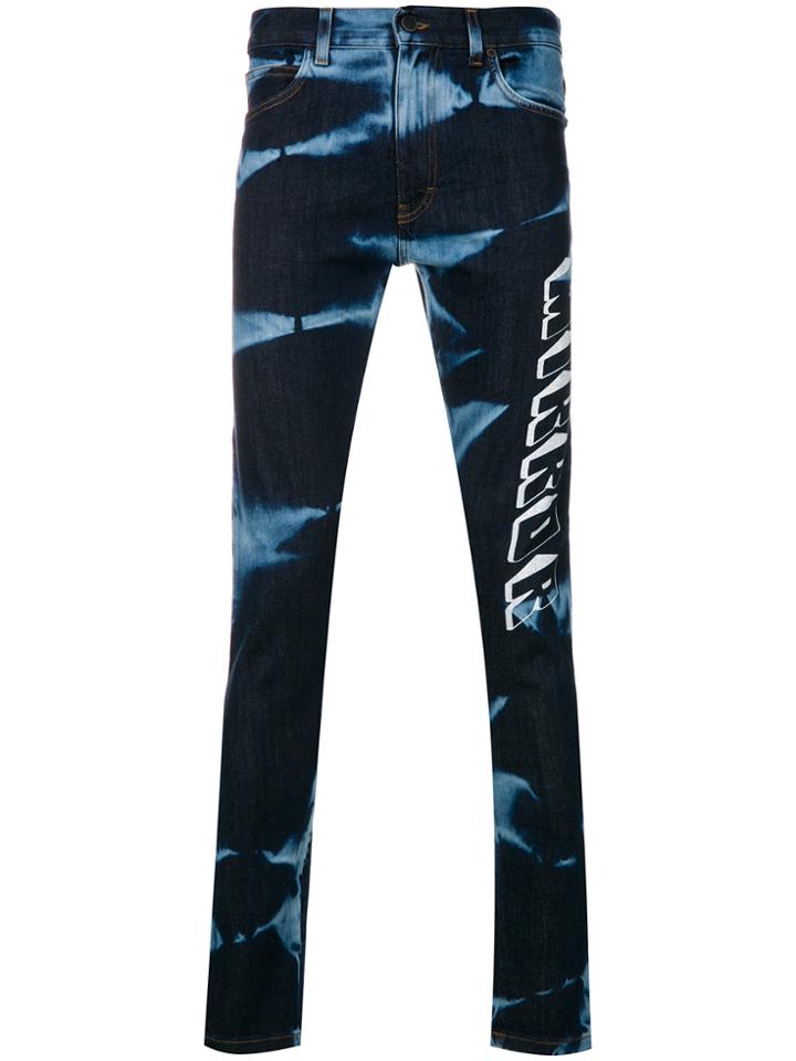 Mirror By Paura Tie-dye Slogan Slim Fit Jeans - Blue