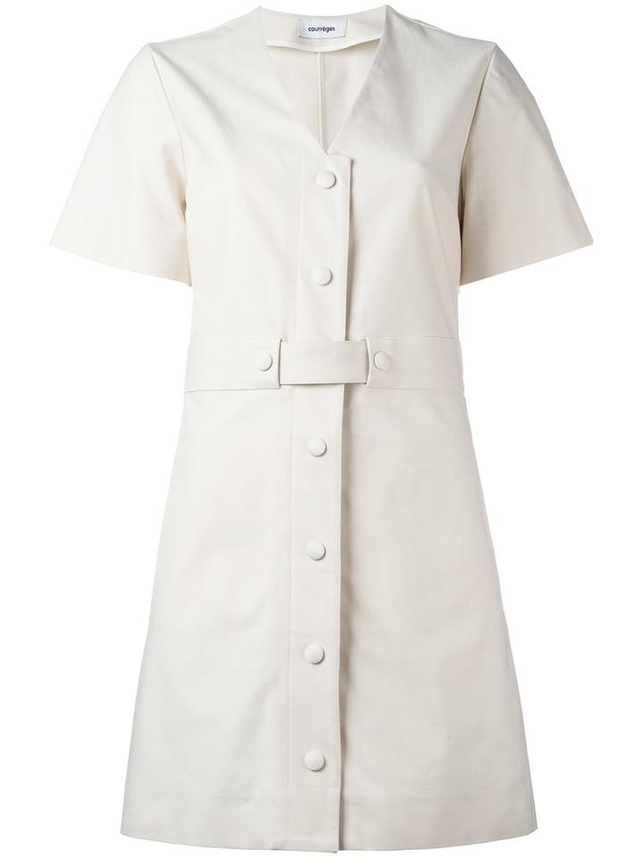 Courrèges V-neck Shirt Dress, Women's, Size: 36, White, Cotton/spandex/elastane