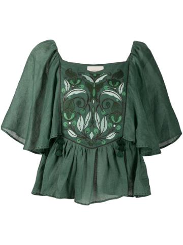 Sleeping Gypsy Embroidered Front Blouse - Green