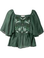 Sleeping Gypsy Embroidered Front Blouse - Green