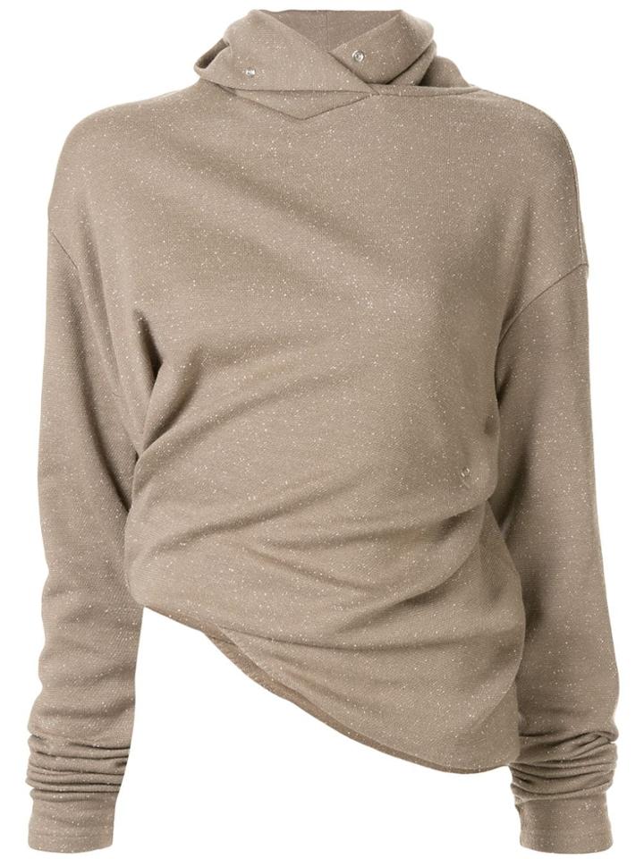 Irene Hooded Nep Jersey Top - Brown