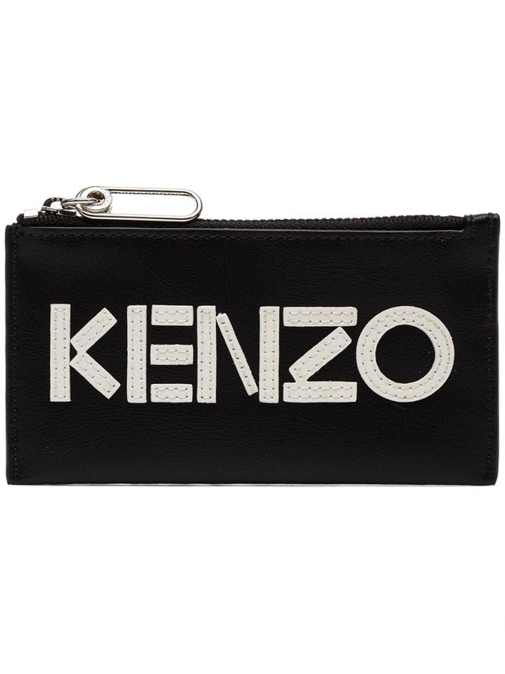 Kenzo Black And White Logo Leather Cardholder