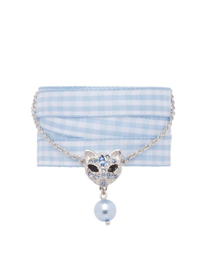 Miu Miu Silver Bracelet With Ribbon And Pearl - Blue