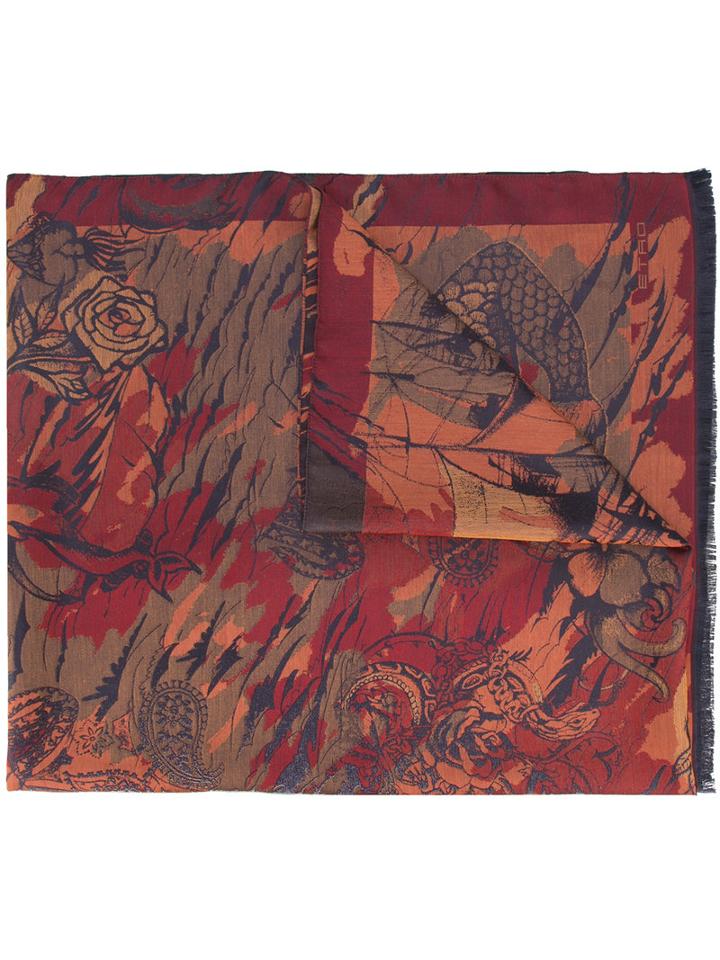 Etro - Abstract Print Scarf - Men - Silk/linen/flax - One Size, Blue, Silk/linen/flax