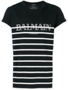 Balmain Logo Print Striped T-shirt - Black