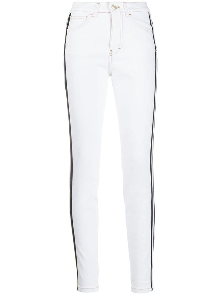 Gcds Logo Stripe Skinny Jeans - White