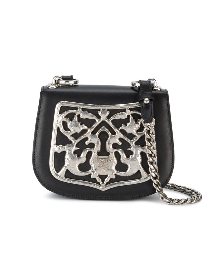 Prada Piastra Metal Filigree Cross-body Bag - Black