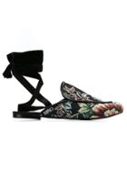 Olympiah Embroidered Slippers - Black