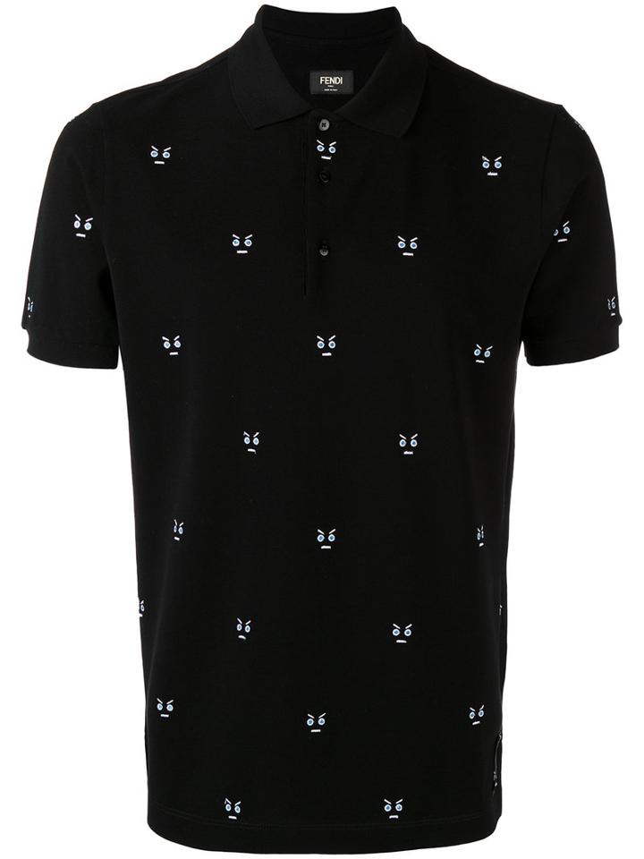 Fendi Embellished Polo Shirt, Men's, Size: 48, Black, Cotton
