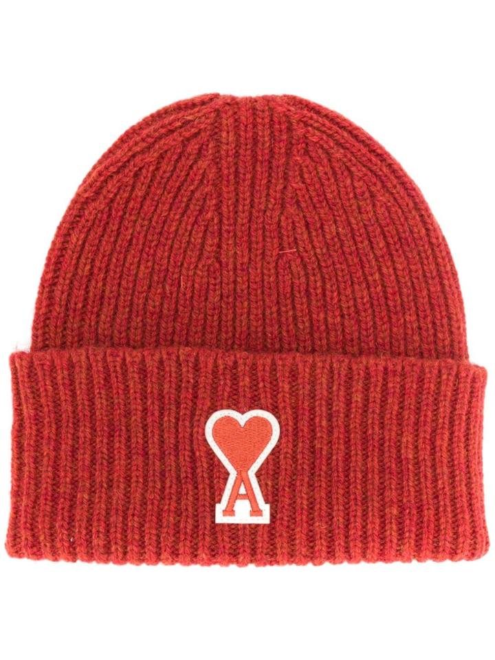Ami Paris Ami De Caur Patch Beanie - Orange