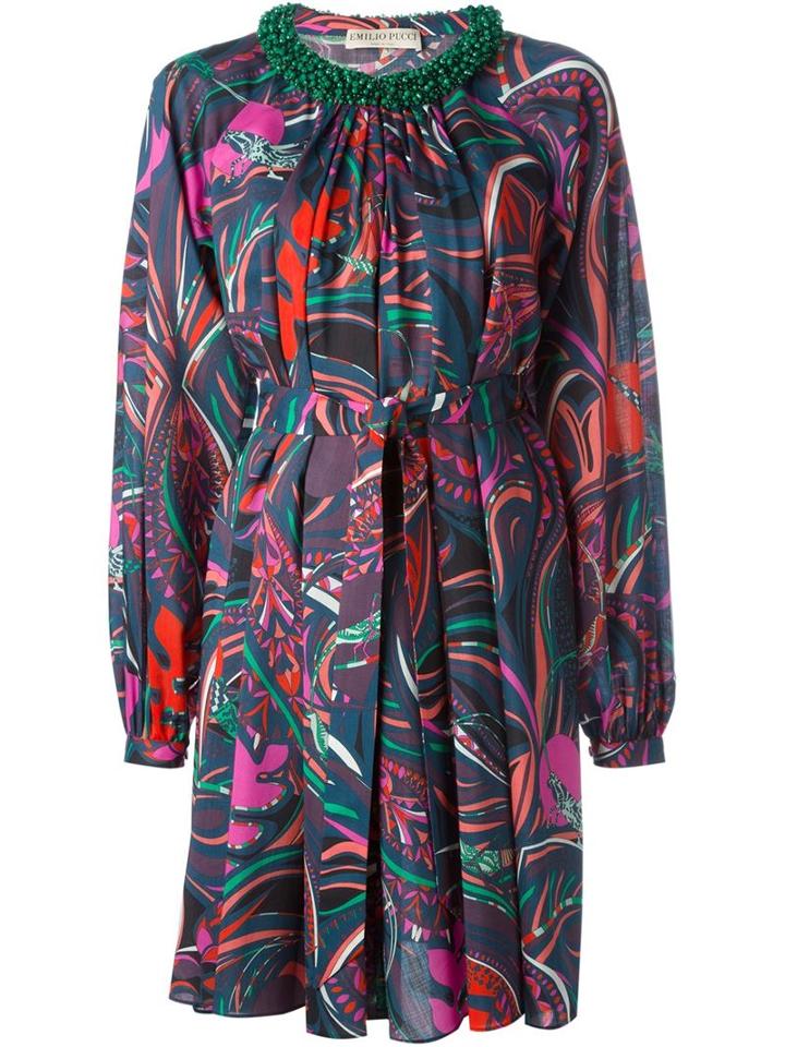 Emilio Pucci Beaded Collar Printed Dress