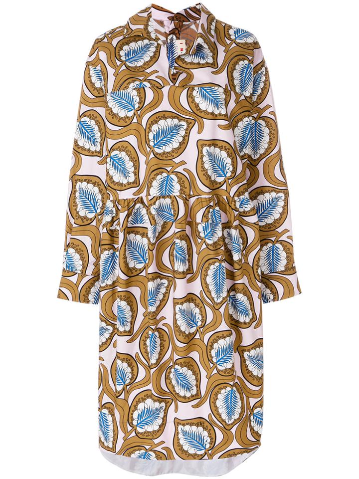 Marni Oversized Foliage Print Dress - Brown
