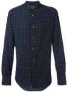 Emporio Armani Band Collar Shirt, Men's, Size: 40, Blue, Cotton/spandex/elastane